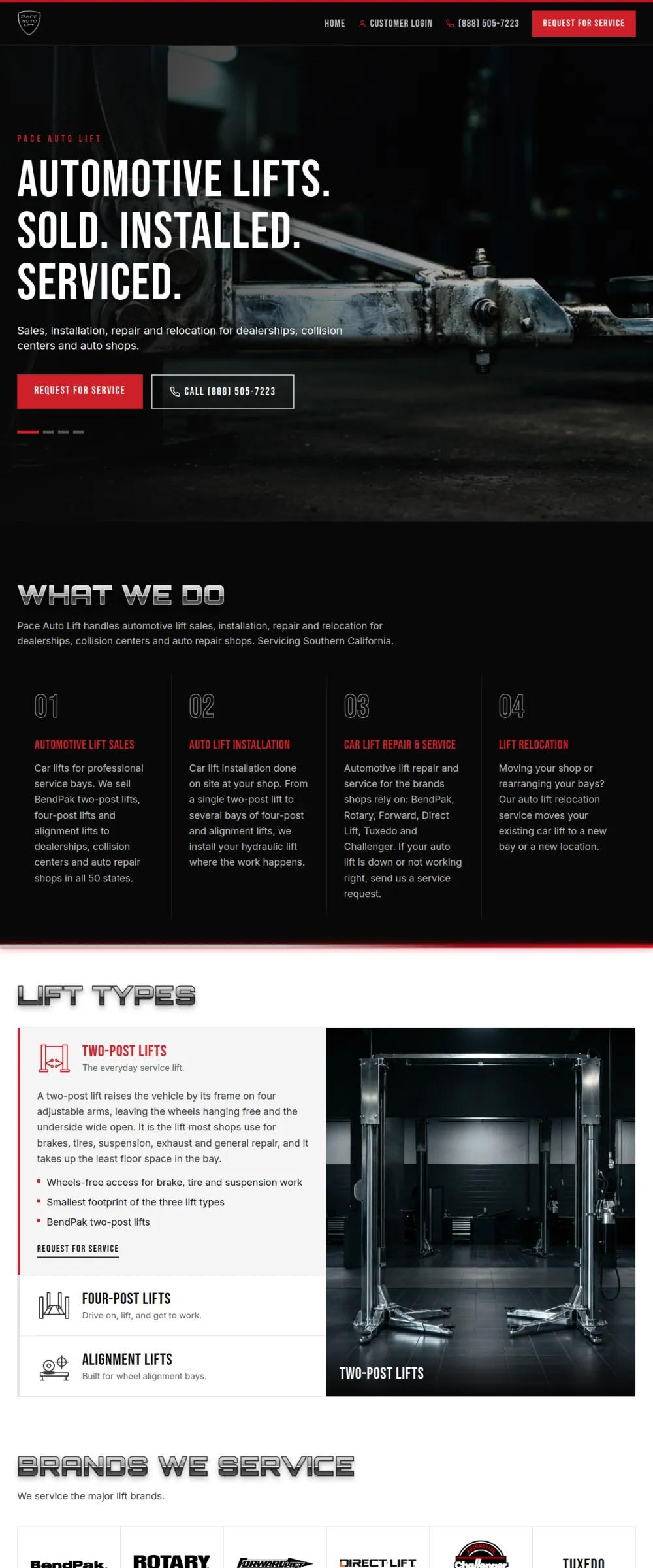 Pace Auto Lift website designed by Creative Bytes