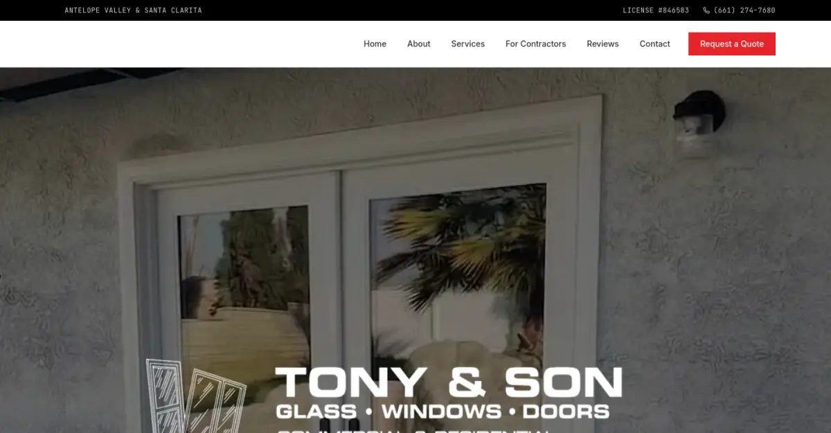 Tony and Son Glass website on a laptop